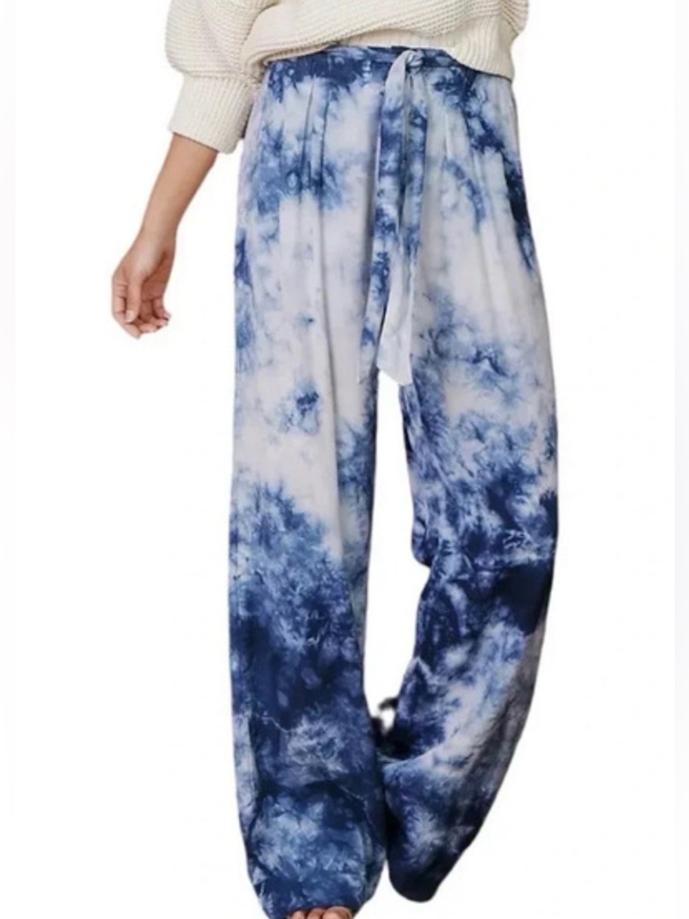 Cloth & Stone Tie-Dye Wide Leg Lounge Pants — Blue & White, EUC, size Medium